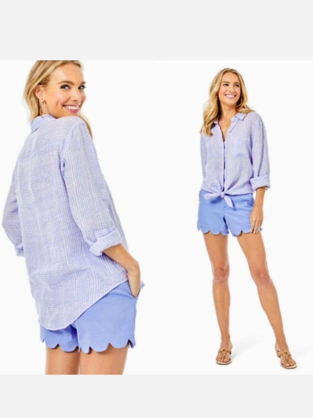 Lilly Pulitzer Sea View Linen Button Down Top in Lilac Verbena Gingham Size M - Picture 2 of 16